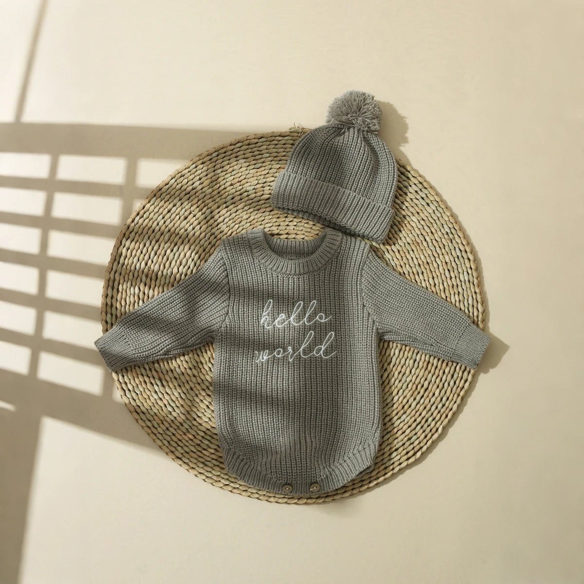 Newborn Romper with Matching Pomp Hat