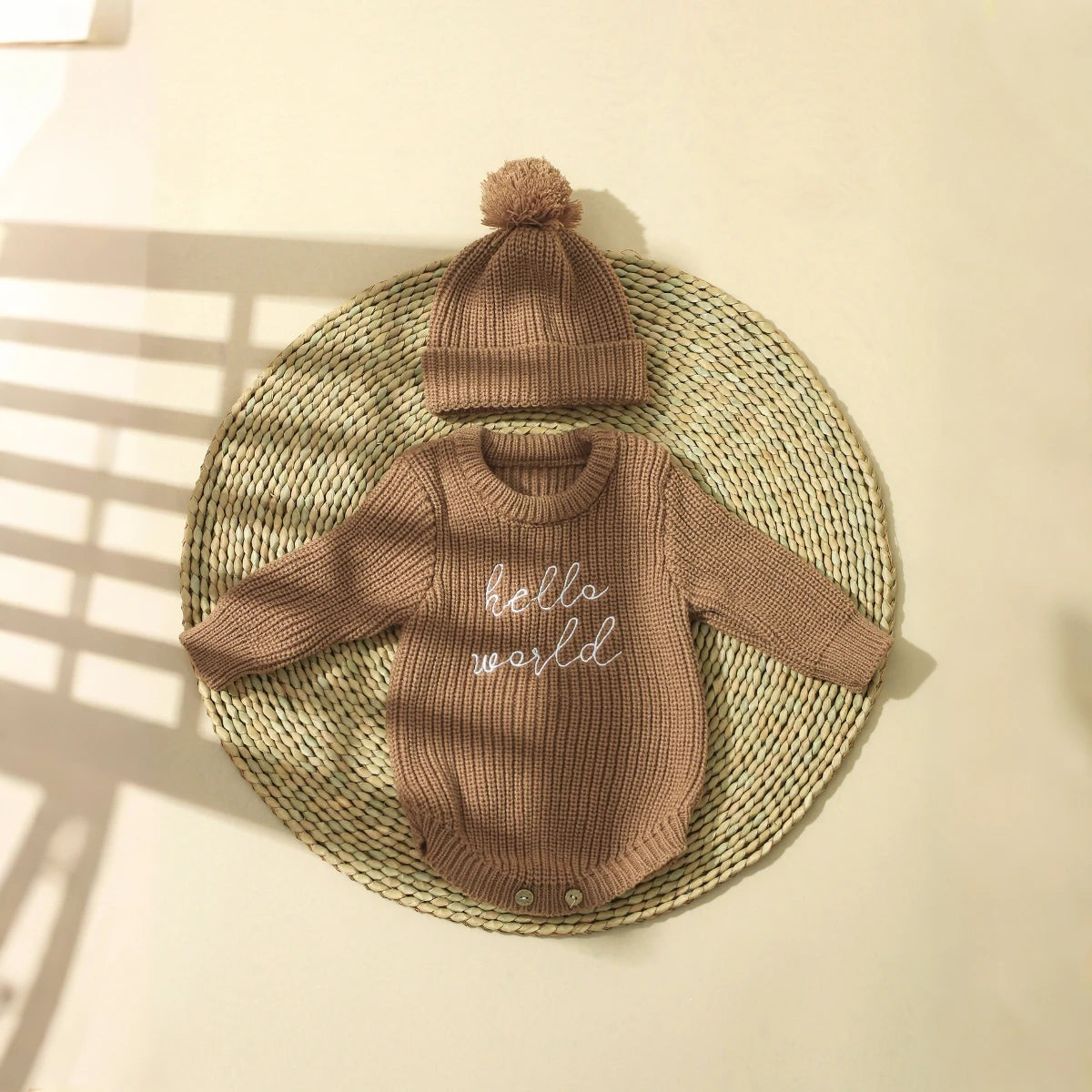 Newborn Romper with Matching Pomp Hat