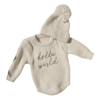 Newborn Romper with Matching Pomp Hat