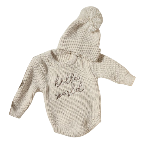 Newborn Romper with Matching Pomp Hat