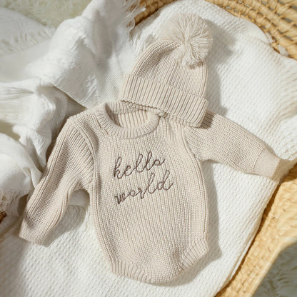 Newborn Romper with Matching Pomp Hat