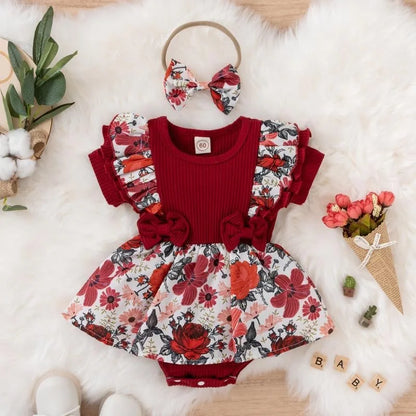 Floral Dress With Bowknot Headband