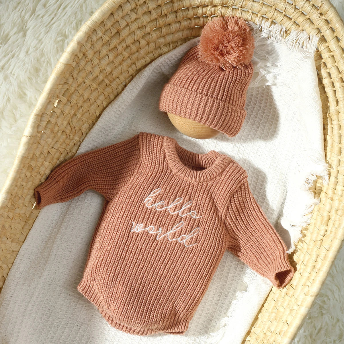 Newborn Romper with Matching Pomp Hat