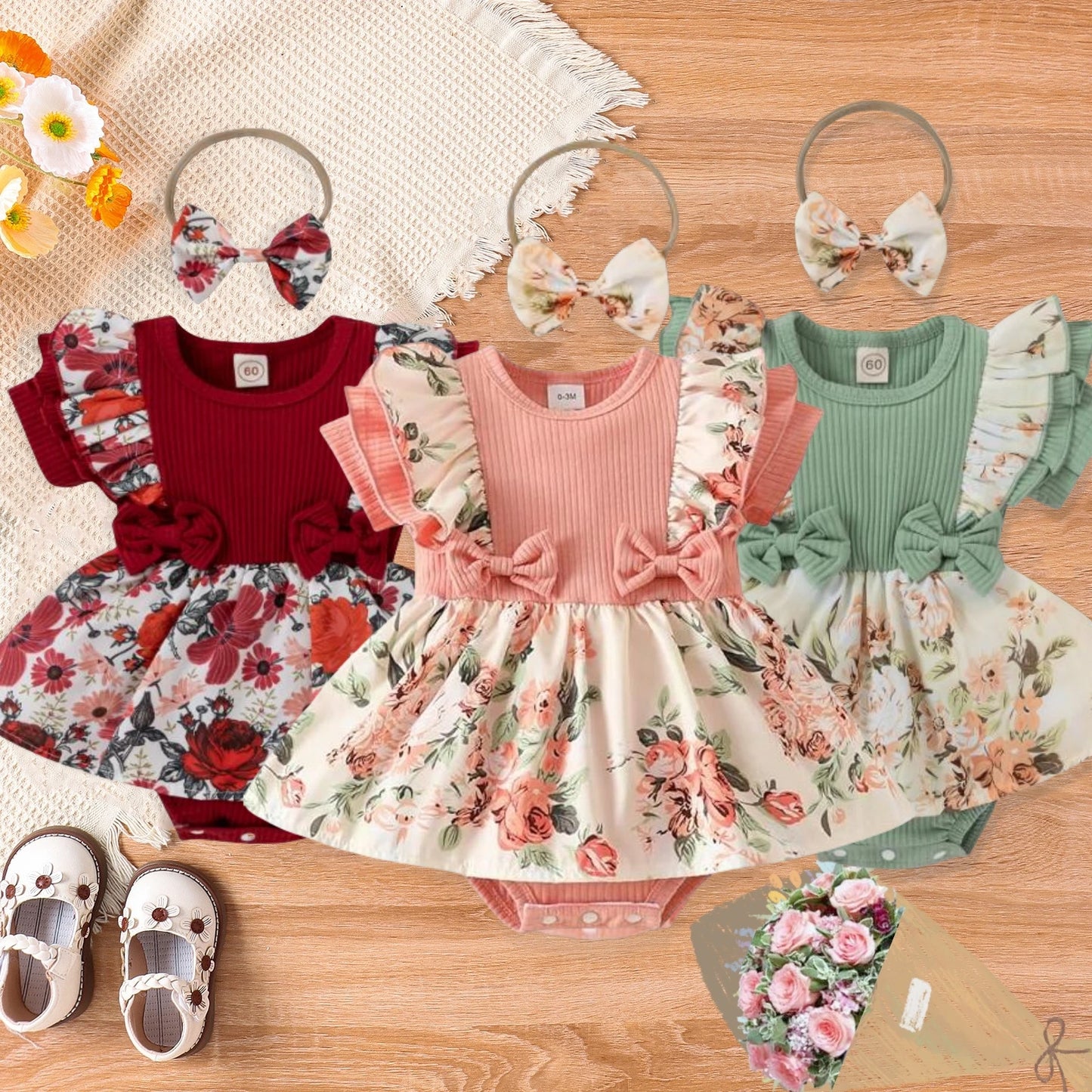 Floral Dress With Bowknot Headband