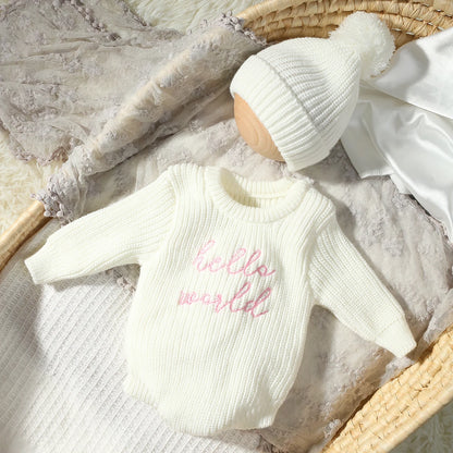 Newborn Romper with Matching Pomp Hat