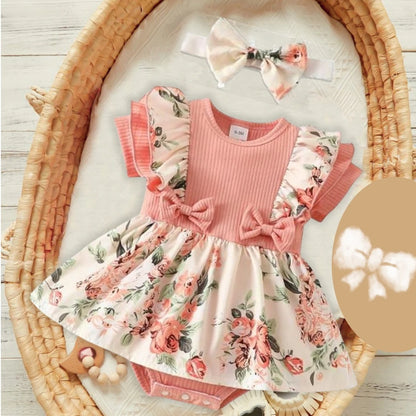 Floral Dress With Bowknot Headband