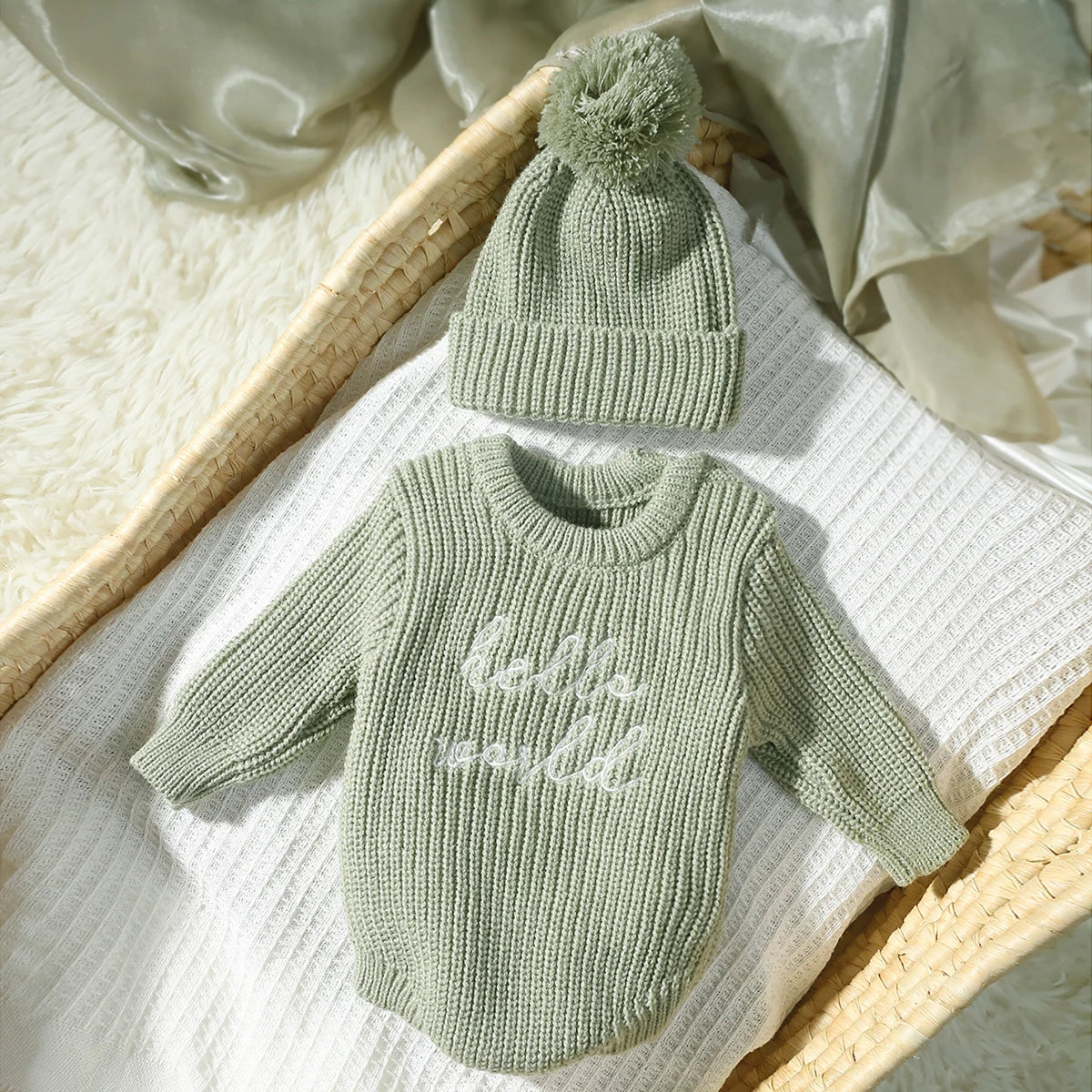 Newborn Romper with Matching Pomp Hat