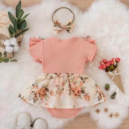 Floral Dress With Bowknot Headband