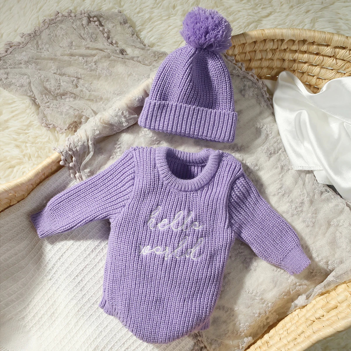 Newborn Romper with Matching Pomp Hat