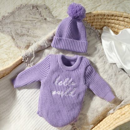 Newborn Romper with Matching Pomp Hat